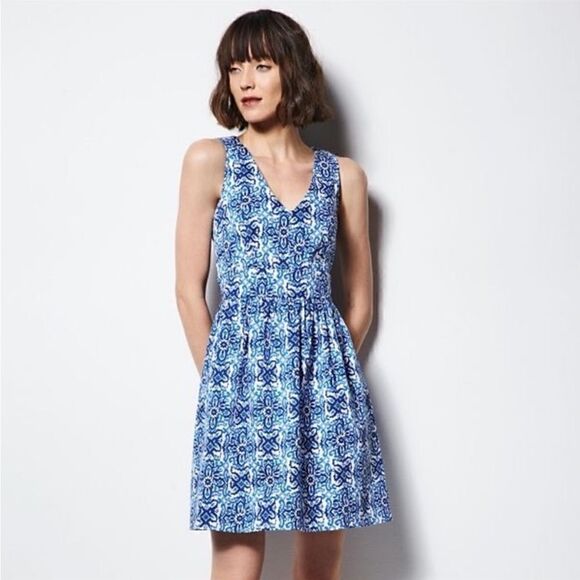 Milly Blue & White Floral Fit & Flare Dress - Picture 1 of 11
